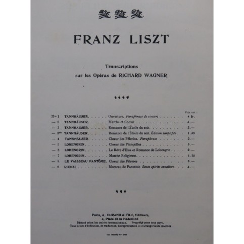 LISZT Franz Choeur des Fileuses Vaisseau Fantôme Wagner Piano ca1890