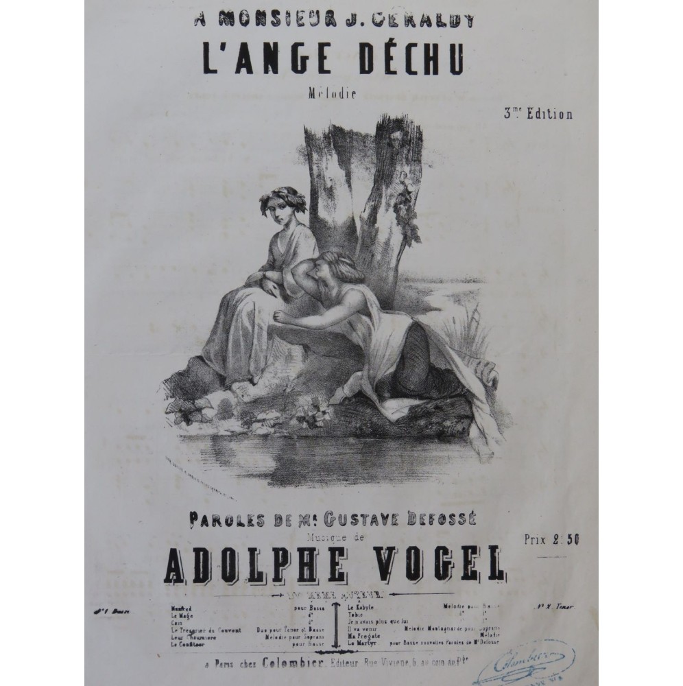 VOGEL Adolphe L'ange déchu Chant Piano ca1850