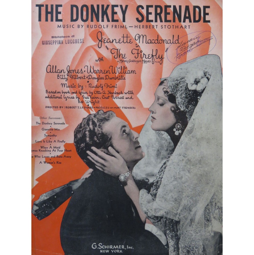 FRIML Rudolf STOTHART Herbert The Donkey Serenade Chant Piano 1937