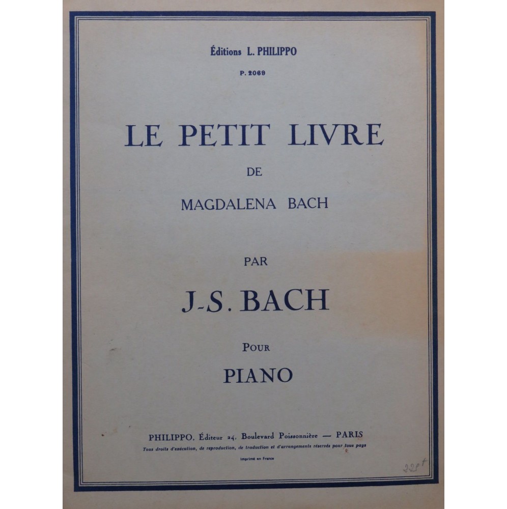 BACH J. S. Le Petit Livre de Magdalena Bach Piano