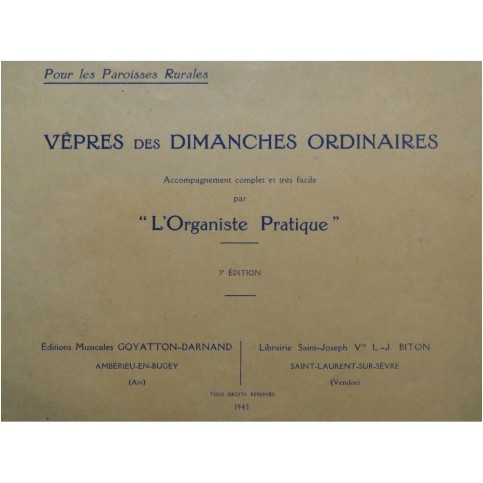 Vêpres des Dimanches Ordinaires Orgue 1943