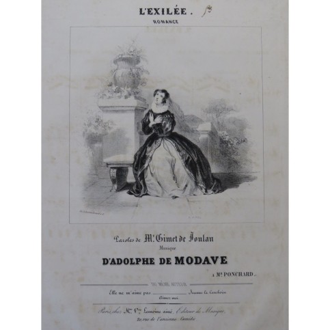 DE MODAVE Adolphe L'Exilée Chant Piano ca1840
