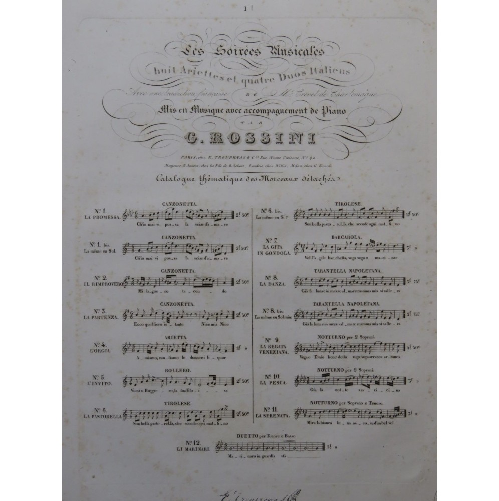 ROSSINI G. La Serenata Chant Piano ca1830