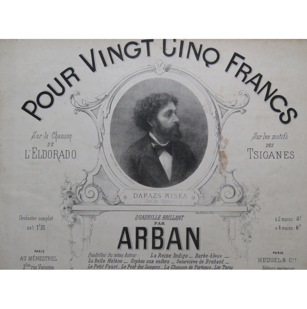 ARBAN Pour Vingt Cinq Francs Quadrille Tsigane Piano 1876
