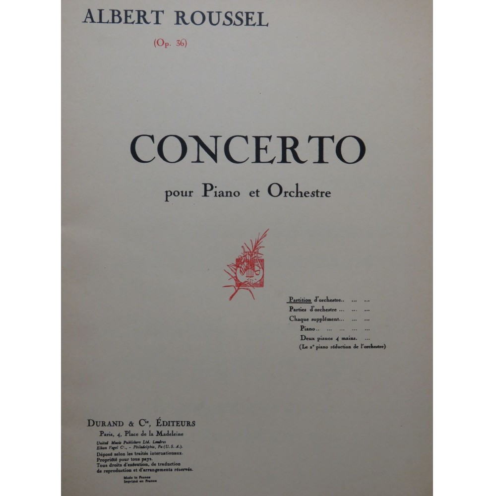 ROUSSEL Albert Concerto op 36 pour 2 Pianos à 4 mains 1957