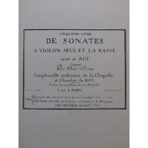 DUVAL François Sonate en La Majeur Violon Piano 1905