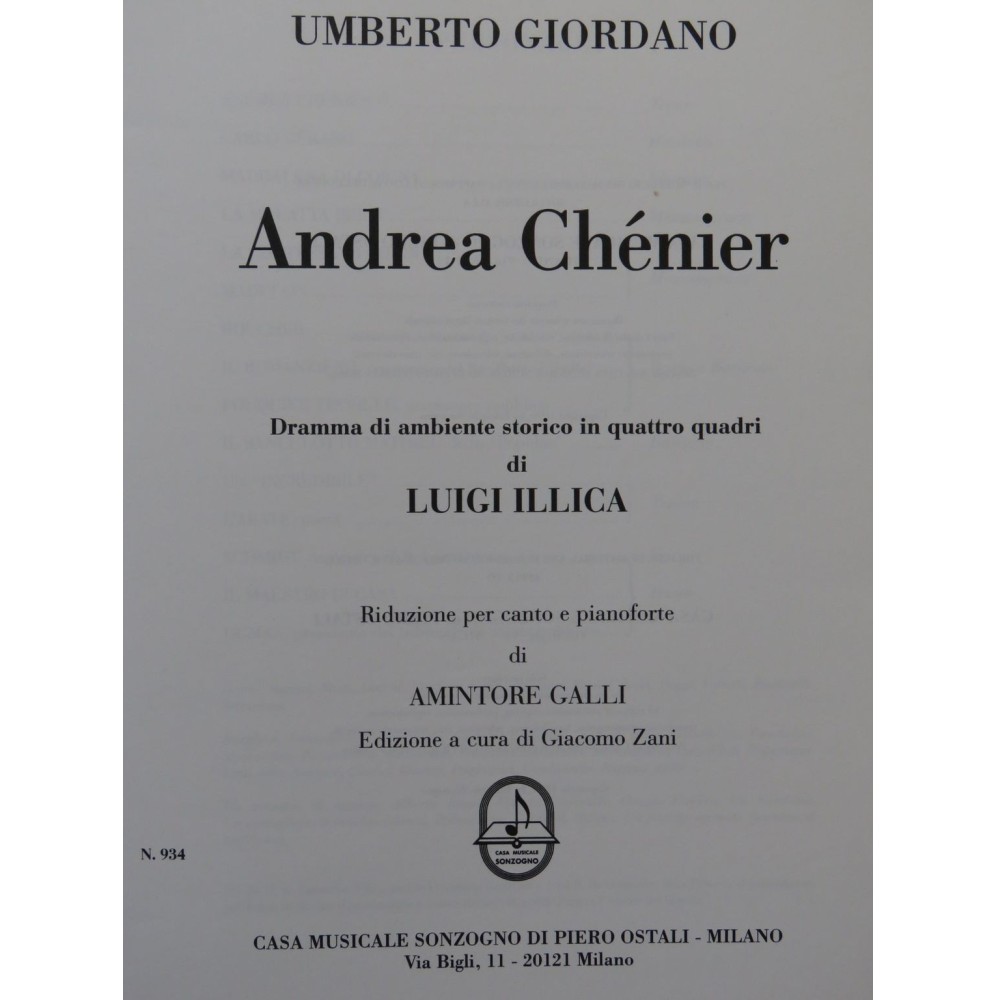 GIORDANO Umberto Andrea Chénier Opéra Chant Piano 2001