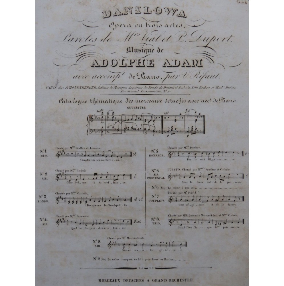 ADAM Adolphe Danilowa Opéra No 1 Chant Piano ca1840