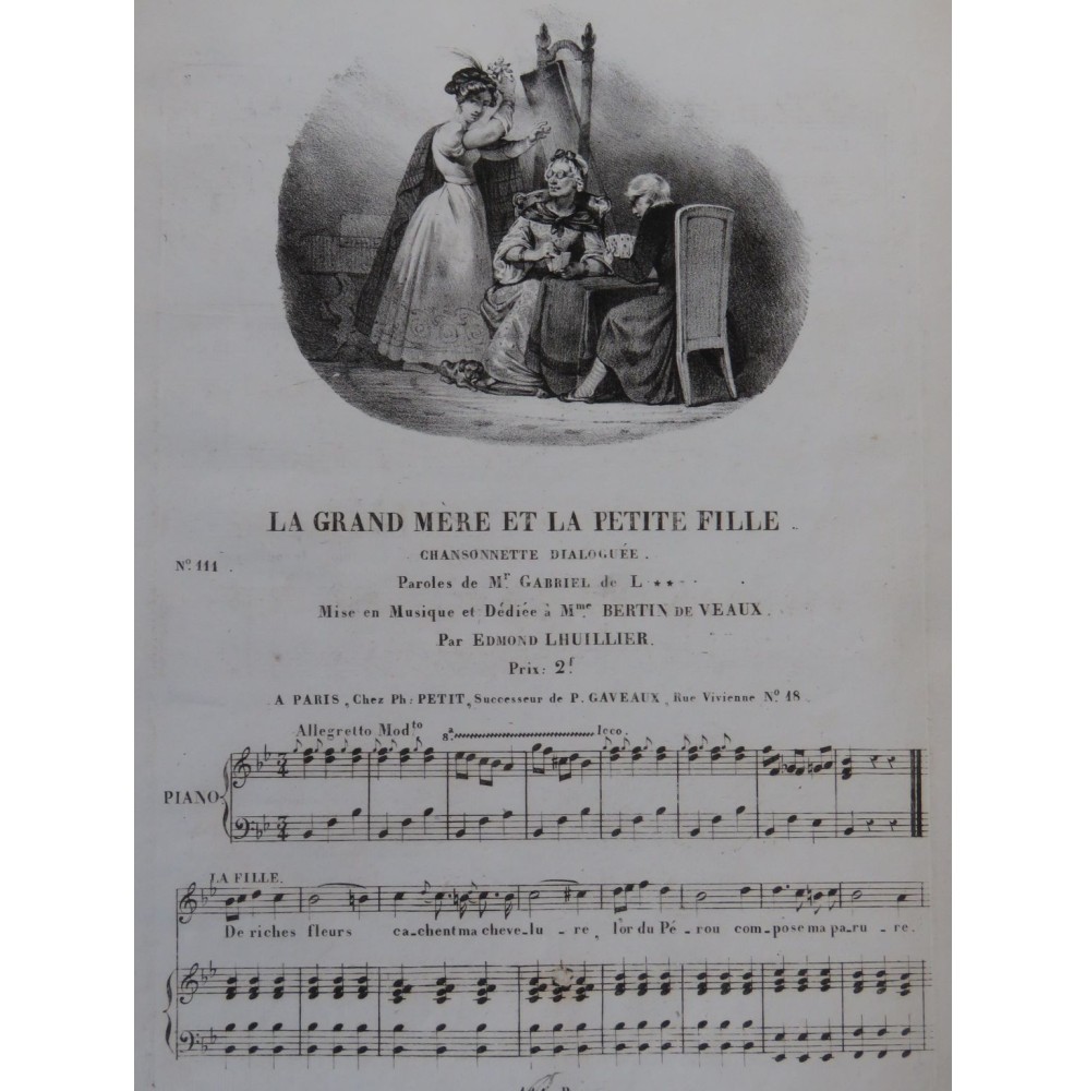 LHUILLIER Edmond La grand-mère et la petite fille Chant Piano ca1830