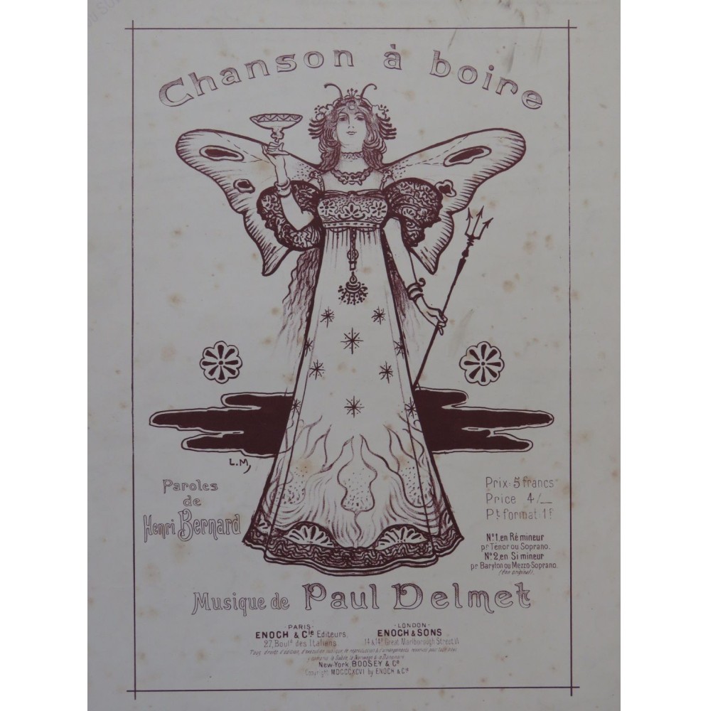DELMET Paul Chanson à Boire Chant Piano 1896