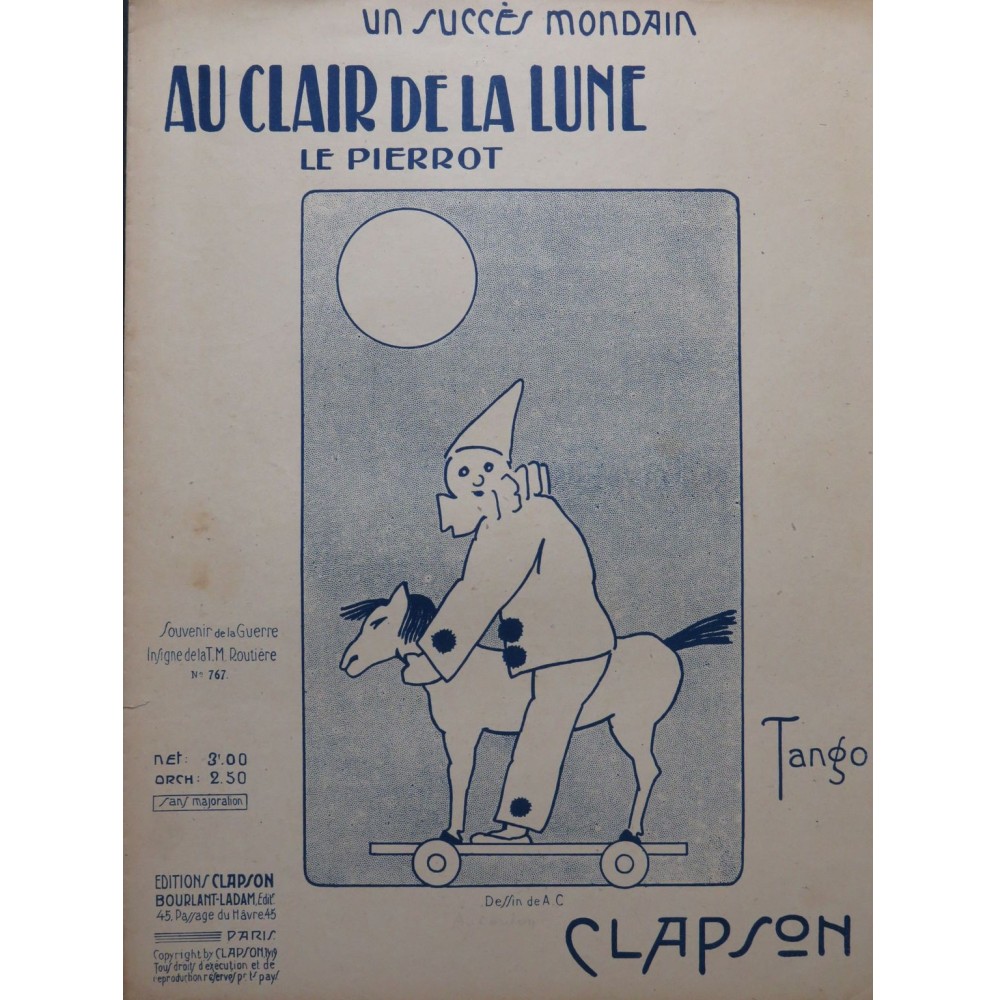 CLAPSON Au Clair de la Lune Piano ca1920