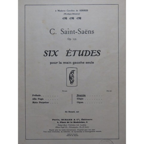 SAINT-SAËNS Camille Bourrée Piano 1947