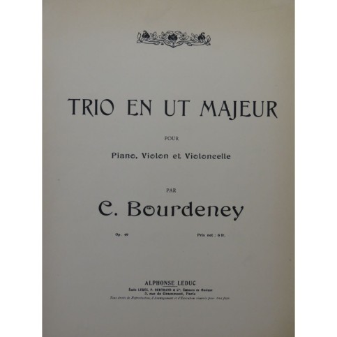 BOURDENEY Clarisse Trio en ut mineur op 49 Piano Violon Violoncelle ca1910