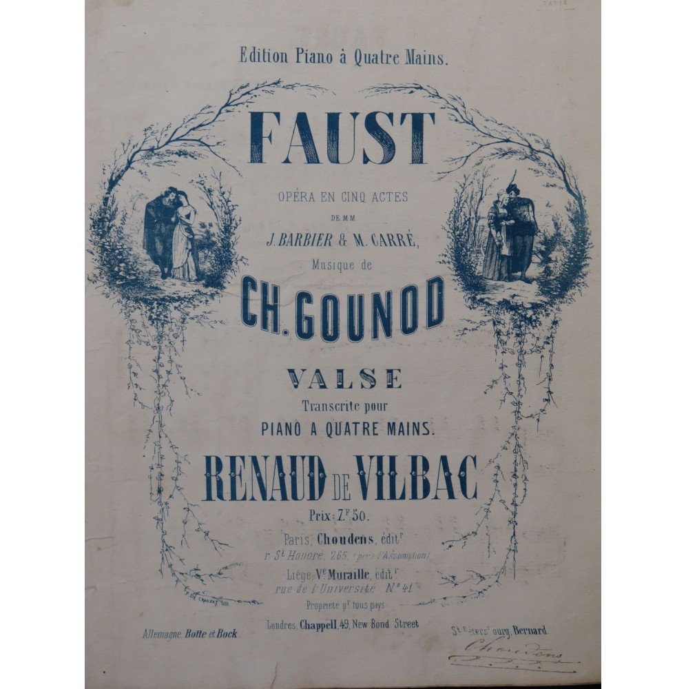 DE VILBAC Renaud Faust Gounod Valse Piano 4 mains ca1860
