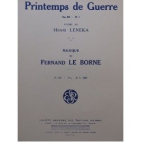 LE BORNE Fernand Printemps de Guerre Chant Piano 1919