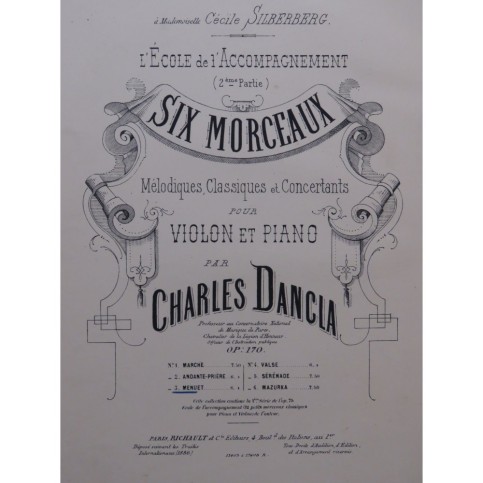 DANCLA Charles Menuet Violon Piano 1886