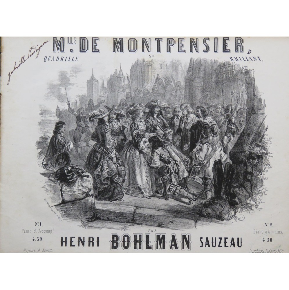 BOHLMAN SAUZEAU Henri Mlle. de Montpensier Quadrille Piano 4 mains ca1850