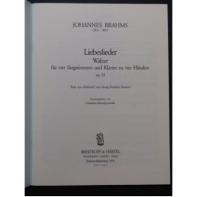 BRAHMS Johannes Liebeslieder op 52 Chant Piano 4 mains