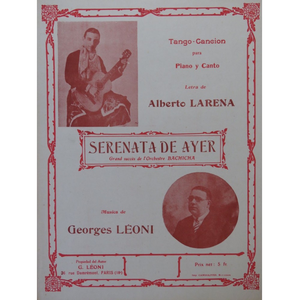 LÉONI Georges Serenata de Ayer Chant Piano 1929