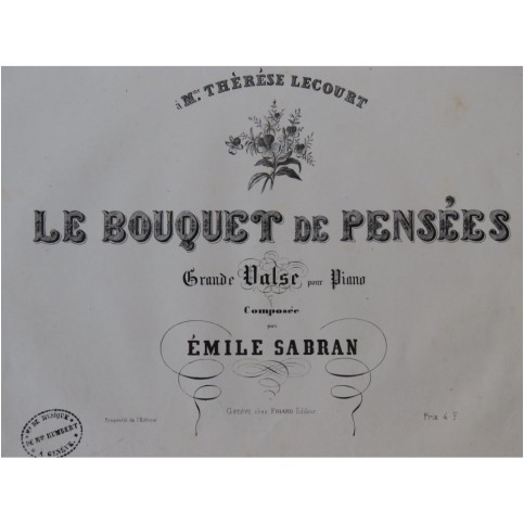 SABRAN Émile Le Bouquet de Pensées Piano XIXe siècle