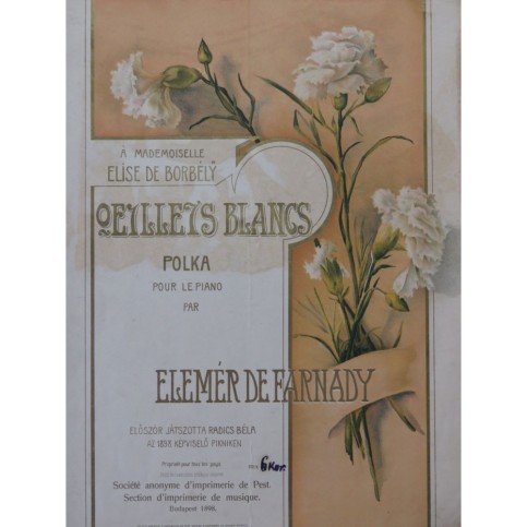 DE FARNADY Elemér Œillets Blancs Piano 1898