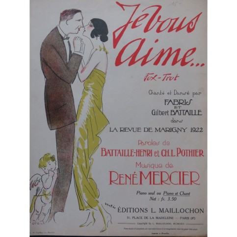 MERCIER René Je vous aime Chant Piano 1922