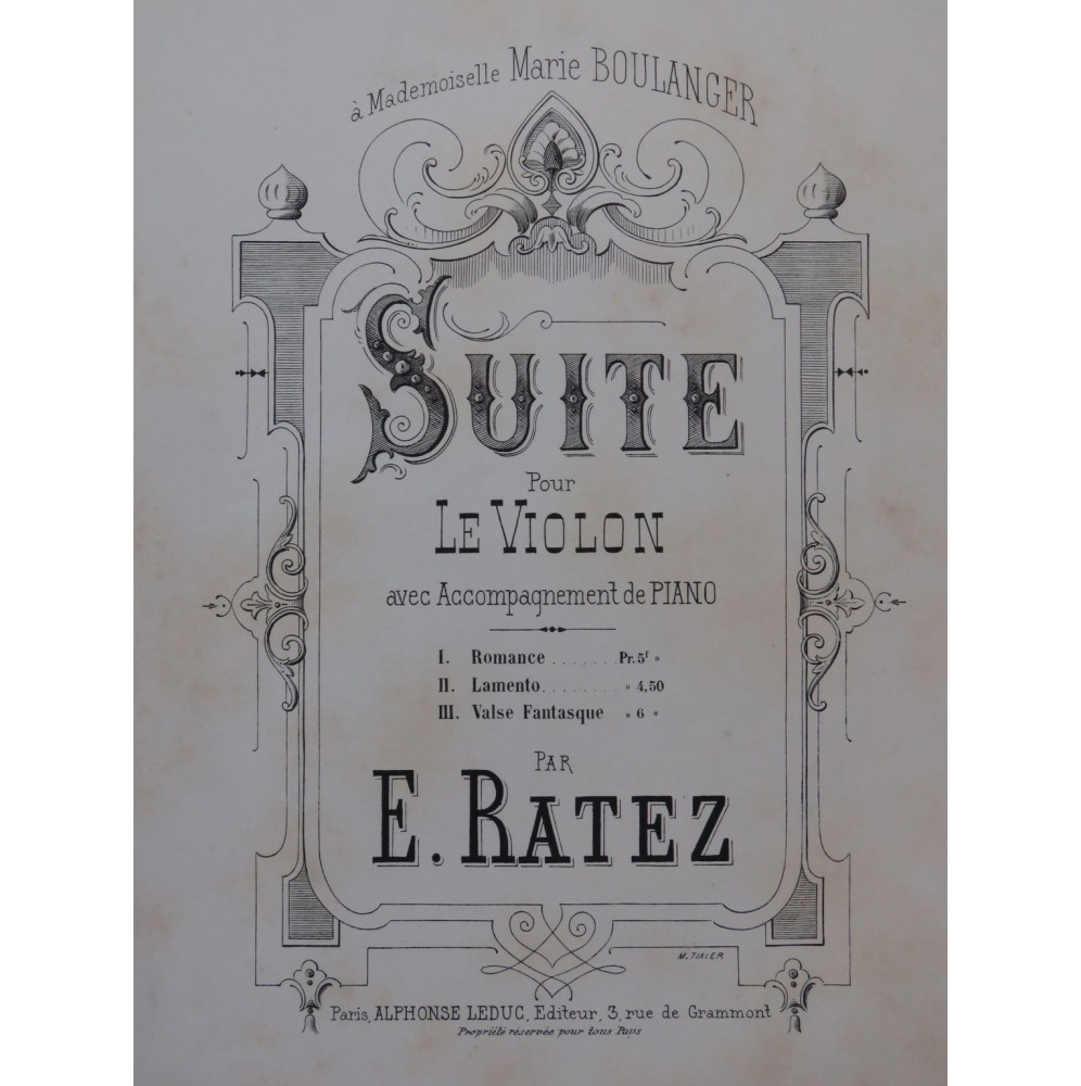 RATEZ E. Romance Violon Piano 1882