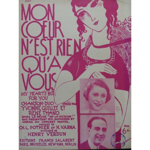 VERDUN Henry Mon coeur n'est rien qu'à vous Chant Piano 1927