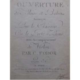 DEZÈDE Nicolas Blaise et Babet Ouverture Piano ou Clavecin ca1800