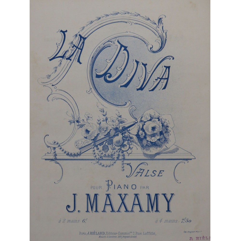 MAXAMY J. La Diva Valse Piano 4 mains ca1880