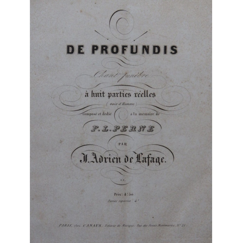 DE LA FAGE Adrien De Profundis Chant Orgue ca1850