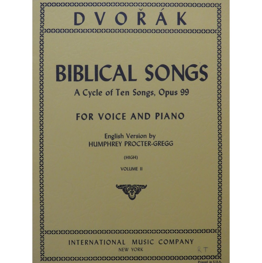 Dvorak Antonin Biblical Songs Chant Piano Volume 2 5 pièces 1967