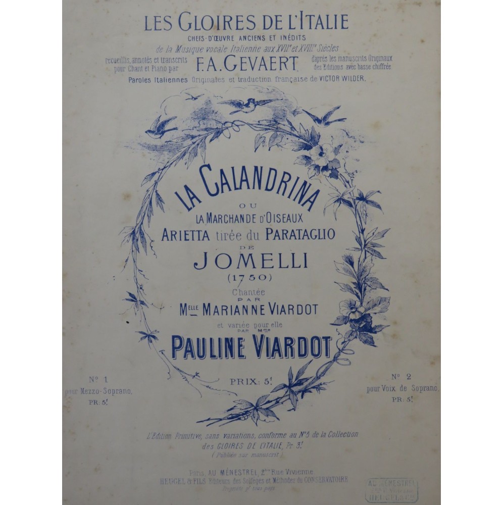 JOMELLI La Calandrina Chant Piano 1879