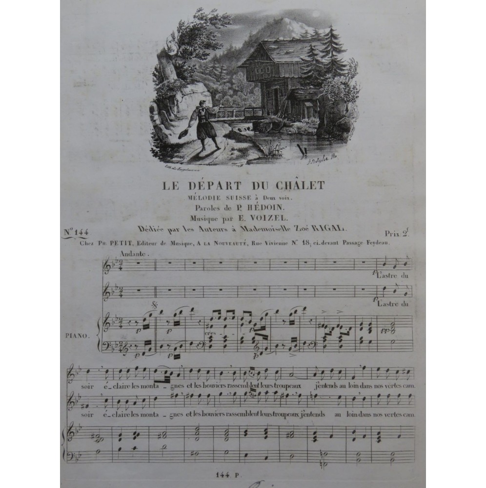 VOIZEL E. Le départ du Chalet Chant Piano ca1830