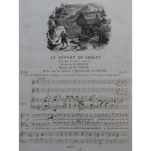 VOIZEL E. Le départ du Chalet Chant Piano ca1830