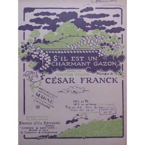 FRANCK César S'il est un charmant gazon Chant Piano 1922