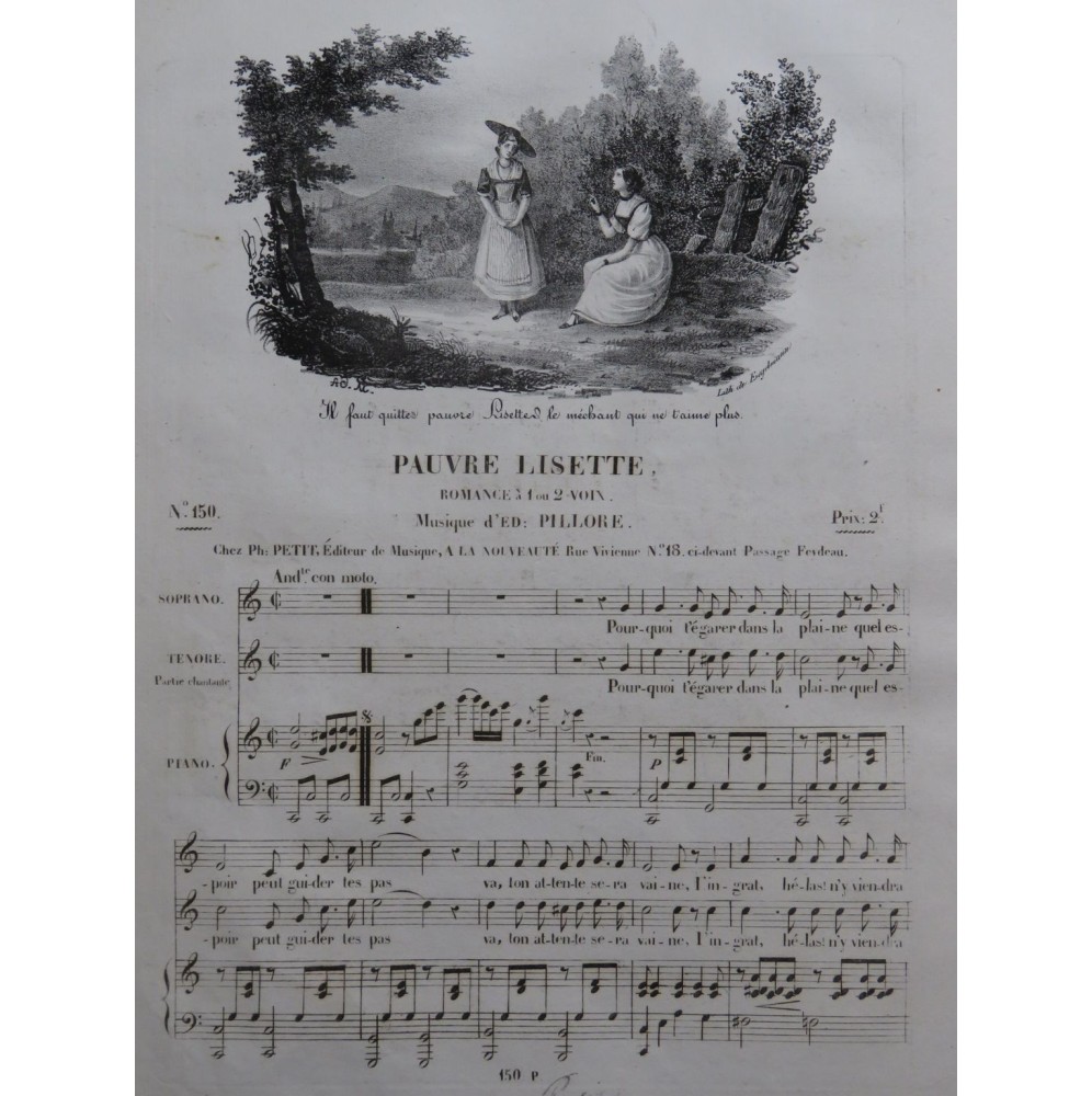 PILLORE Ed. Pauvre Lisette Chant Piano ca1830