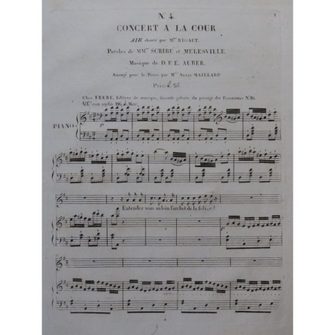 AUBER D. F. E. Le Concert à la Cour No 4 Chant Piano ca1825