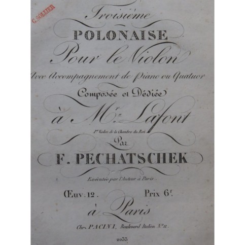 PECHATSCHEK Franz Polonaise No 3 Violon Quatuor à cordes ca1820