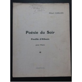 CARLIER Albert Poésie du Soir Dédicace Piano
