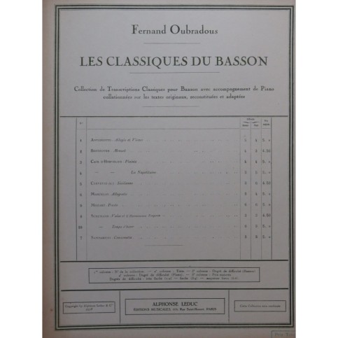 MOZART W. A. Presto Piano Basson 1938