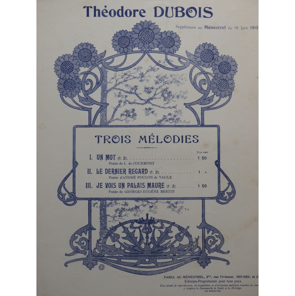 DUBOIS Théodore Je vois un Palais Maure Piano Chant 1912