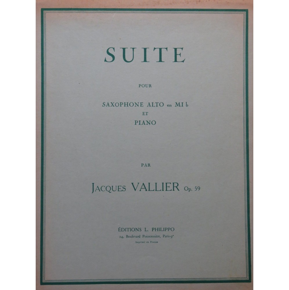 VALLIER Jacques Suite Saxophone Piano