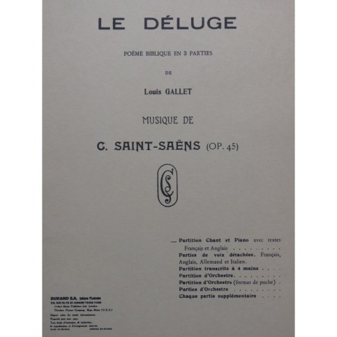 SAINT-SAËNS Camille Le Déluge Oratorio Chant Piano