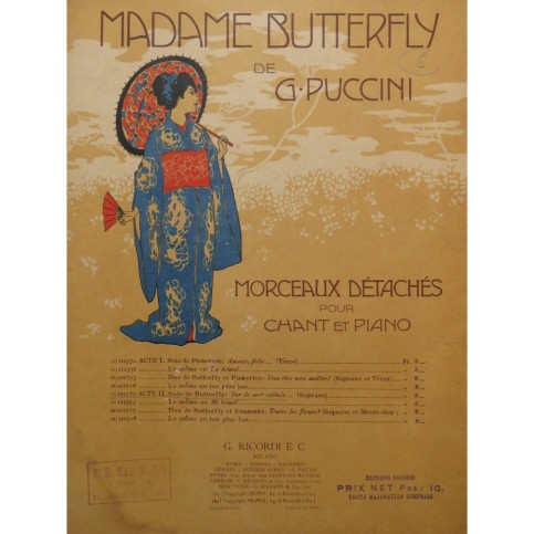 PUCCINI Giacomo Madame Butterfly Solo Chant Piano 1907