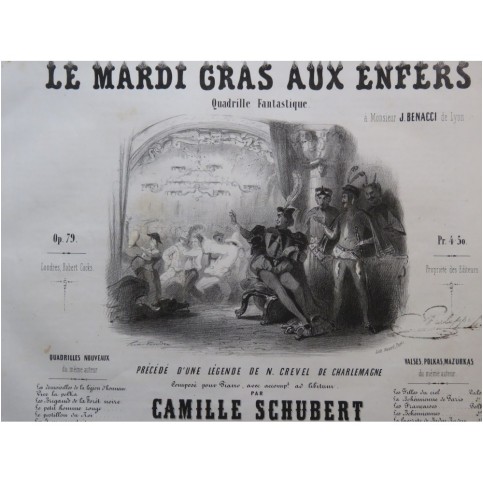SCHUBERT Camille Le Mardi Gras aux Enfers Quadrille Piano 4 mains ca1845