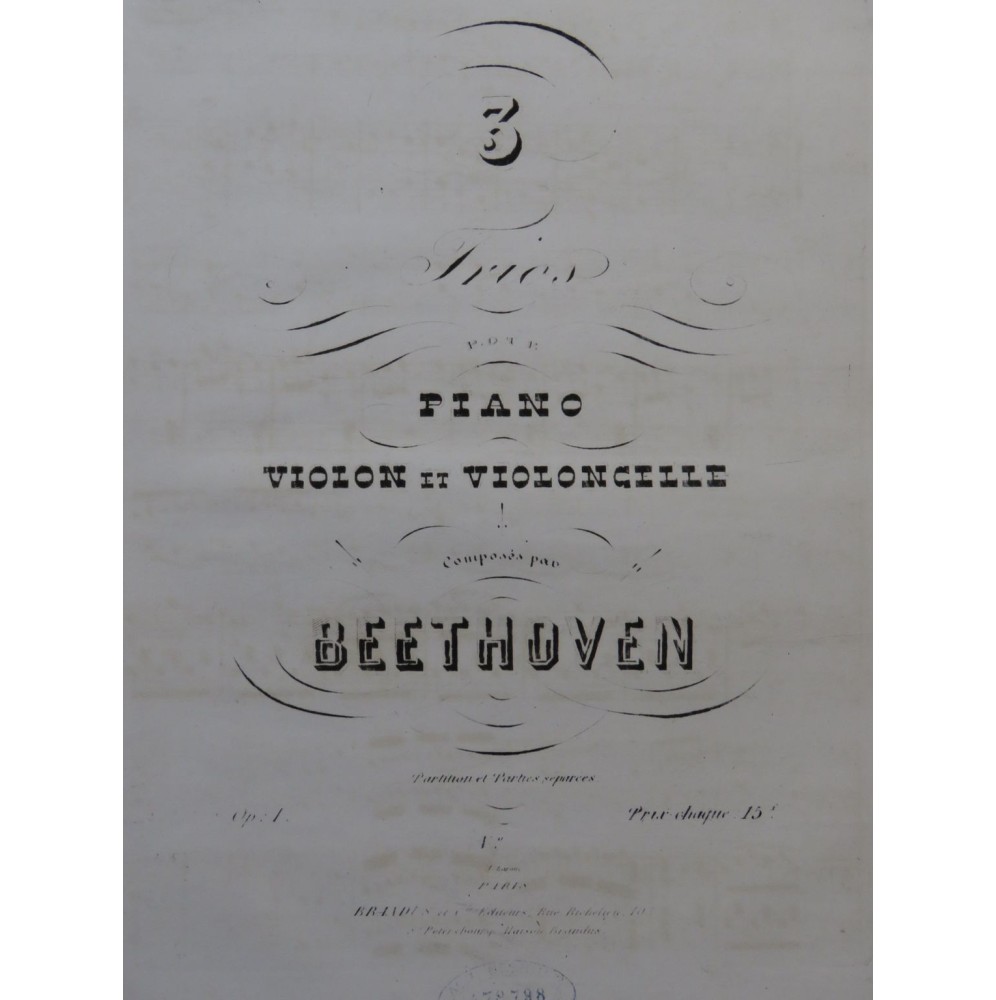 BEETHOVEN Trio op 1 No 3 Piano Violon Violoncelle ca1850