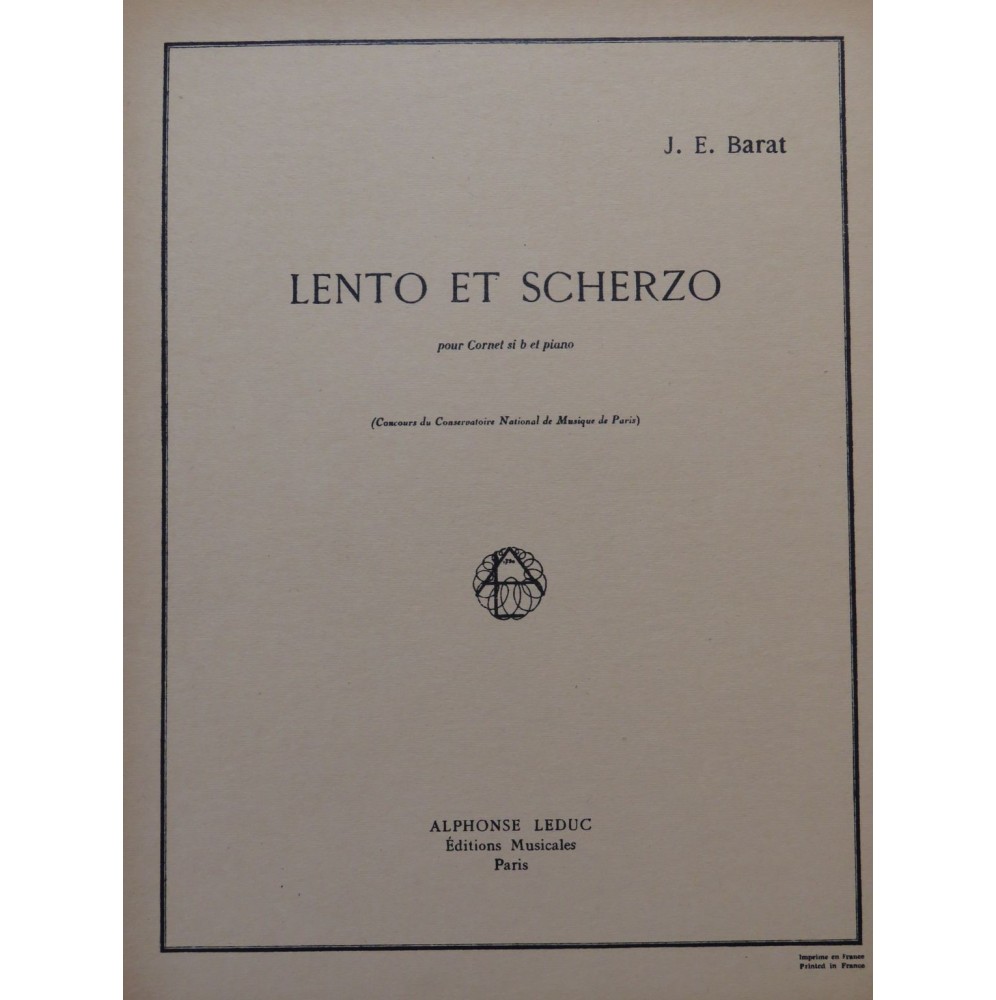 BARAT J. Ed. Lento et Scherzo Piano Cornet 1949