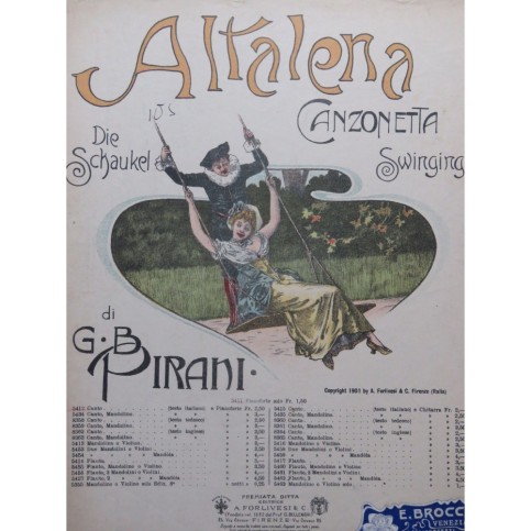 PIRANI G. B. Altalena Chant Piano 1901