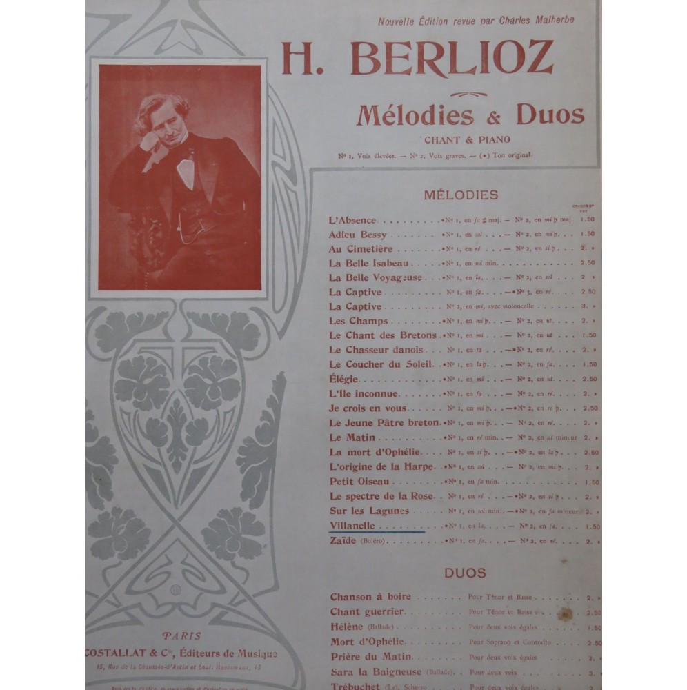 BERLIOZ Hector Villanelle Chant Piano 1901